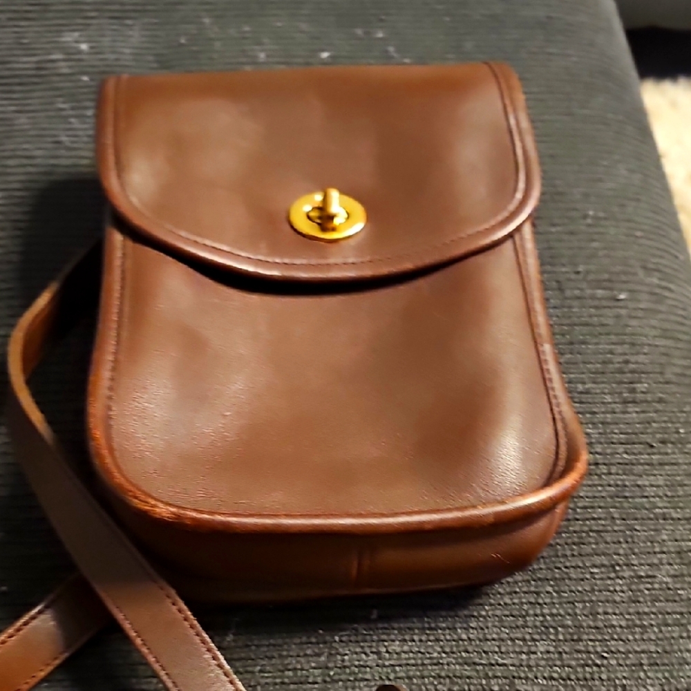 Brown Leather Crossbody Bag with Gold Accent